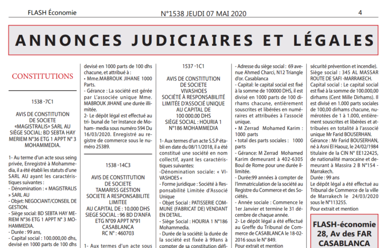 Liste des journaux habilités à publier des annonces légales au Maroc